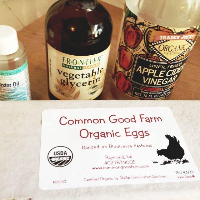 All you need is:
Apple cider vinegar
Vegetable Glycerin
Castor Oil 
Eggs
