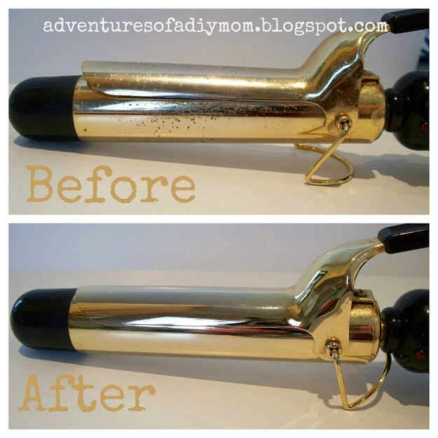 16. Grab a piece of steel wool and get all of that old gunk off of your curling iron.
Don't use soap. This method works on flat irons as well.