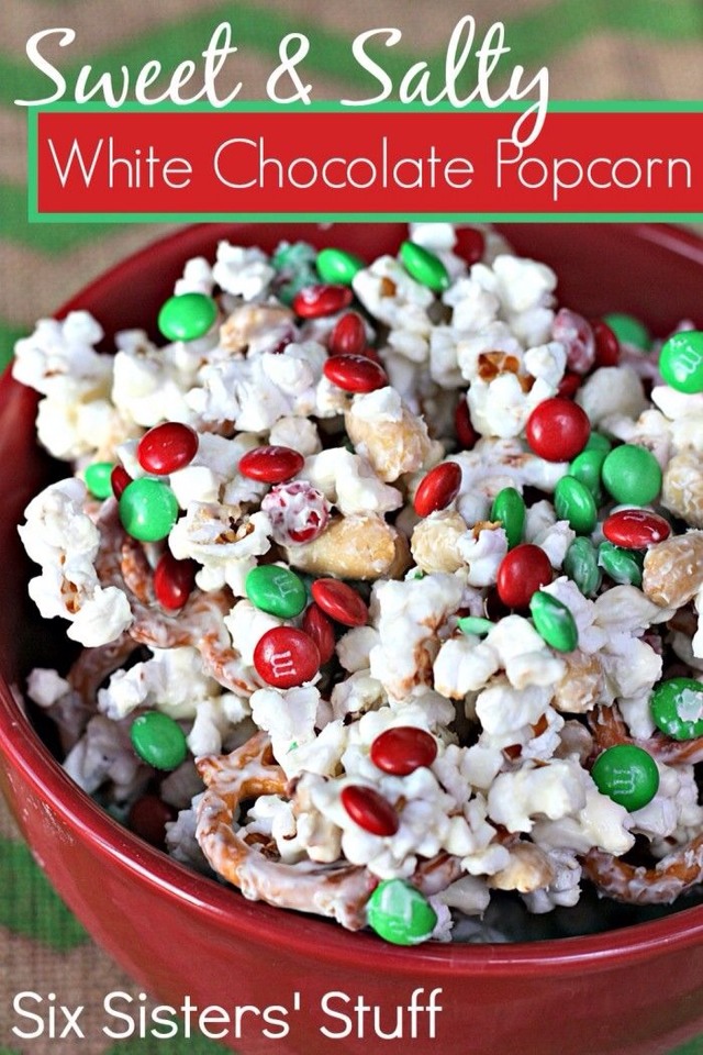 Mix together cooked popcorn, pretzels and m&ms. Spread onto a baking sheet covered with wax paper. Drizzle with any type of melted chocolate chips or baking chocolate. When chocolate has hardened break up and place in a bowl and you're all done👍