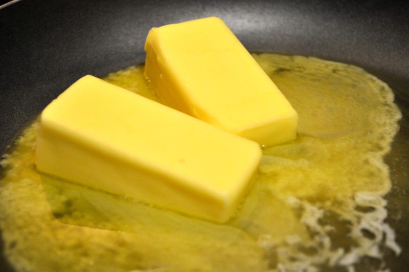 Melt 4 sticks of butter in a sauce pan.