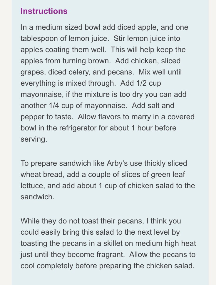 Arby's Copycat Pecan Chicken Salad