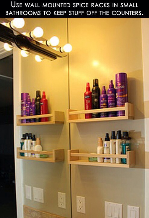 Use spice racks to easily tidy up bathroom space! 