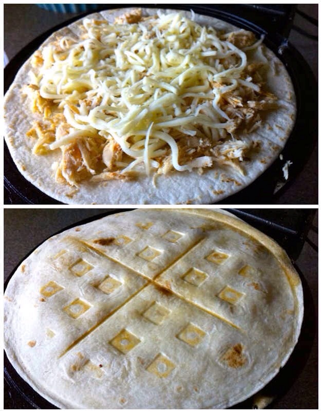 -> Quesadillas
-> Get the recipe here;
http://momommamoney.blogspot.com/2011/07/recipe-waffle-chicken-cheese-quesadilla.html?m=1