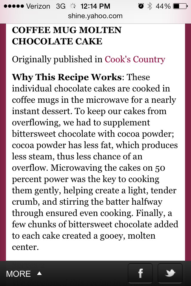 Quick Chocolate Lava Cake For 1