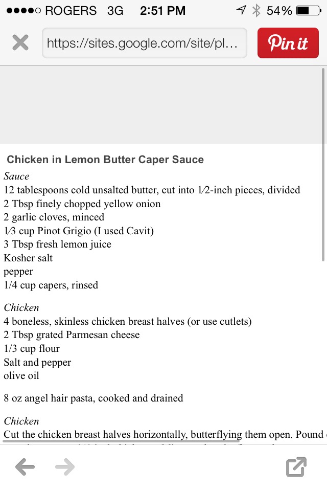 Chicken In Lemon Butter Caper Sauce