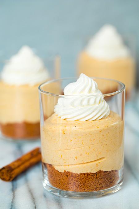 21
Pumpkin Cheesecakes with Caramel Sauce