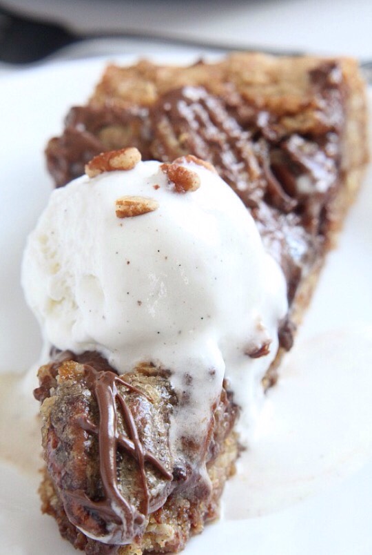 Chocolate pecan pie skillet cookie