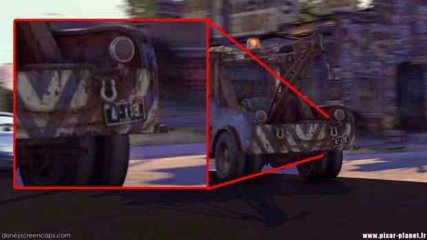 ...and again on Mater's license plate.