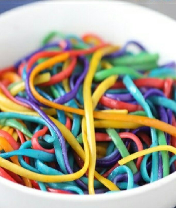 Rainbow Pasta With Parmesan Cheese Clouds! 