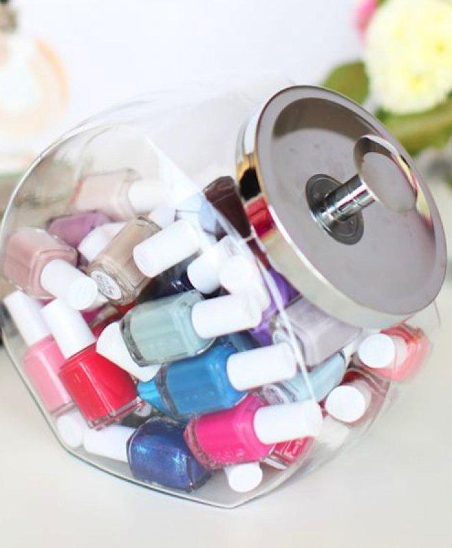 C is for cookie...or Chanel nail polish? Skip the calories and store bright shades in your cookie jar, instead!
