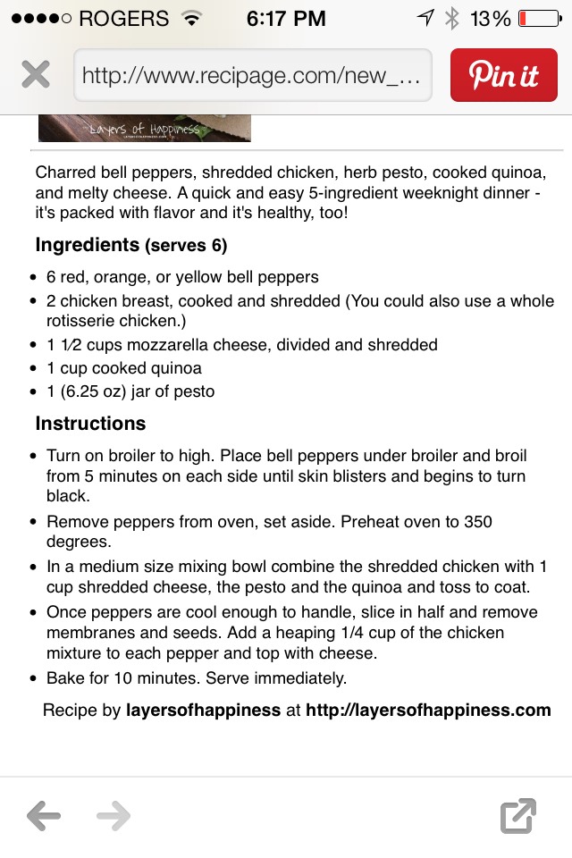 5-Ingredient Pesto Chicken Stuffed Peppers!