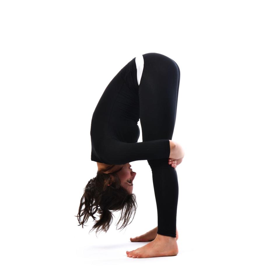 stand or sit in a position that is most comfortable for you as long as your head is inverted upside down. you must stay like this for 4 minutes.
