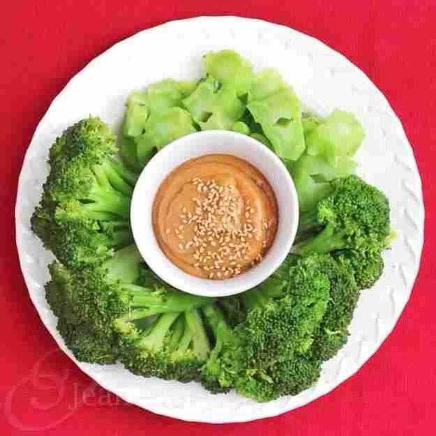 11. Steamed Broccoli with Miso Peanut Butter Sauce

