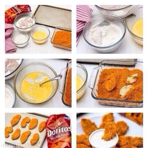 Nacho cheese crusted chicken nuggets 
