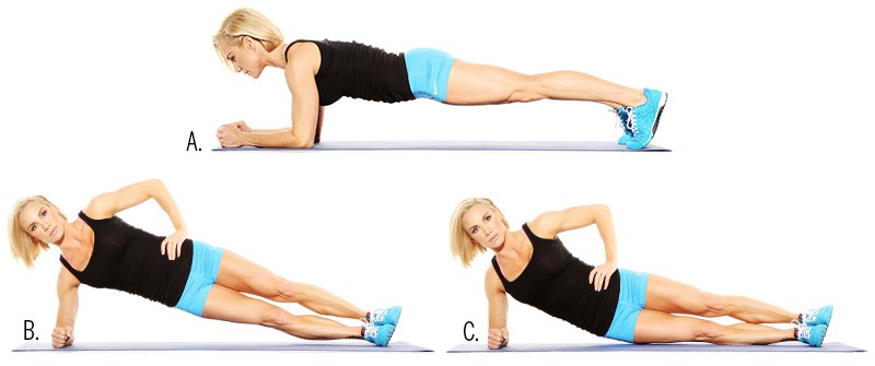 Rolling Plank Exercise:
	•	Take your position on the floor or a mat in such a way that your knees and elbows are resting on the ground.
	•	You need to look forward so that your neck is aligned with your spine.
	•	Now lift the knees up so that you support your legs now on your toes.
	•	Now contract your knees and keep it in this plank pose for about 30 seconds. Make sure that you breathe
	•	normally during this routine.
	•	Now move to and fro for the next half a minute to constitute a rolling plank exercise.