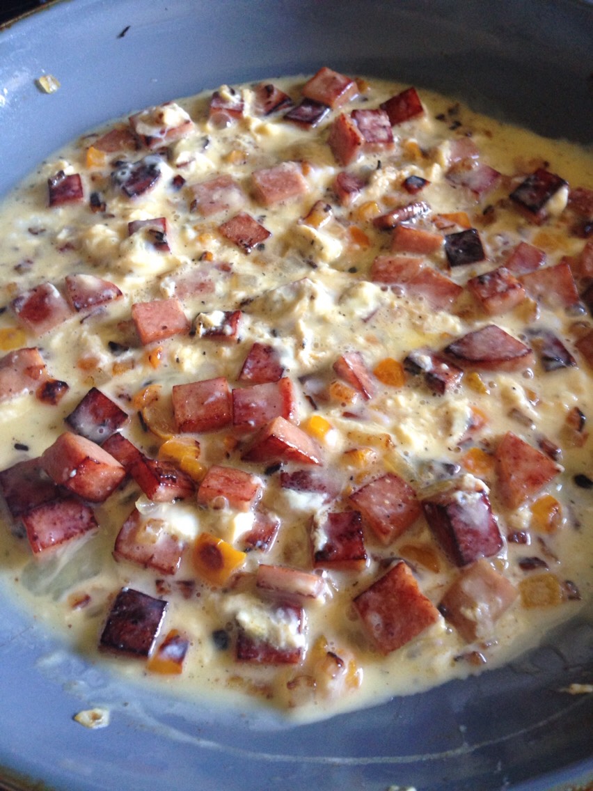 Pour your eggs into the pan & cook until they are done.