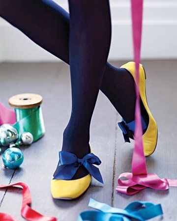 4. Tie a ribbon around your feet and then slip on some flats to one-up a simple look.
