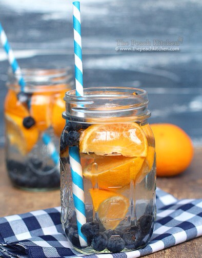 Blueberry orange water
Ingredients: 6 cups of water, 2 mandarin oranges cut into wedges, a handful of blueberries, ice 
Combine all ingredients in a pitcher and let sit in refrigerator for at least 2 hours. You can squeeze the juice of one orange to increase flavor. 
