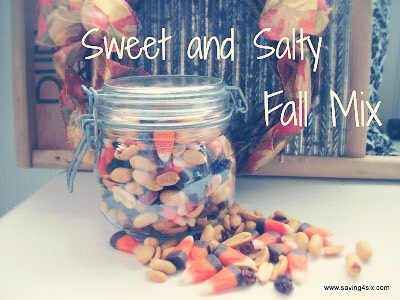 Make your own sweet and salty fall mix by combining candy corn and various buys of your choice 
