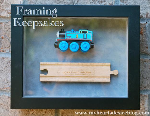 Frame a favorite childhood toy in a shadow box.