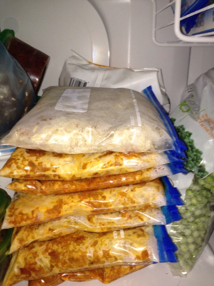 This is a GREAT way to store food you can bulk cook. Seven nights worth of Indian Food now take up less space then the same serving would take up with only three Tupperware.