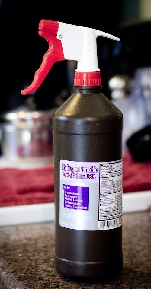  18. DIY Hydrogen peroxide

Put a spray bottle nozzle on a bottle of hydrogen peroxide and use it to clean windows, tubs, & toilets.
