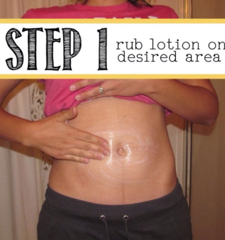 Rub a fairly thick layer on the area you would like to lose some inches on. Doesn't necessarily have to be your stomach.