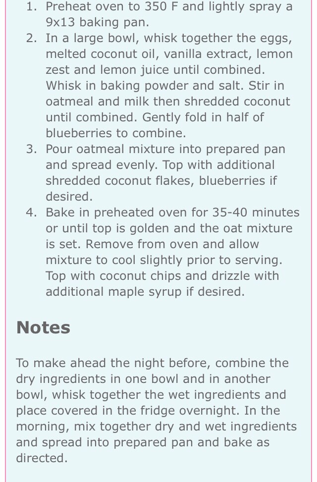 Blueberry Lemon Coconut Baked Oatmeal