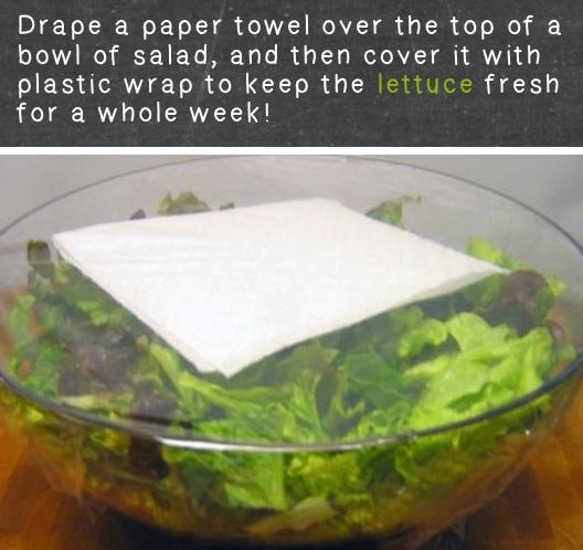 15. Keep Lettuce Fresh Longer
The dry paper towel absorbs moisture from the lettuce, which is one of the main reasons why it wilts and turns soggy so fast. It’s also important to get the lettuce as dry as possible before storing in the first place.