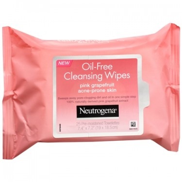 STEP ONE: NEUTROGENA OIL FREE CLEANSING WIPES!! Use them all over until the wipe is almost dry! 