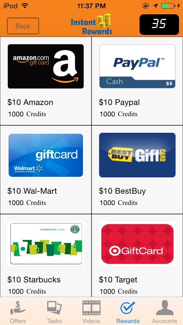 each $10 first card is worth 1000 credits so 1 credit is equal to $.01
