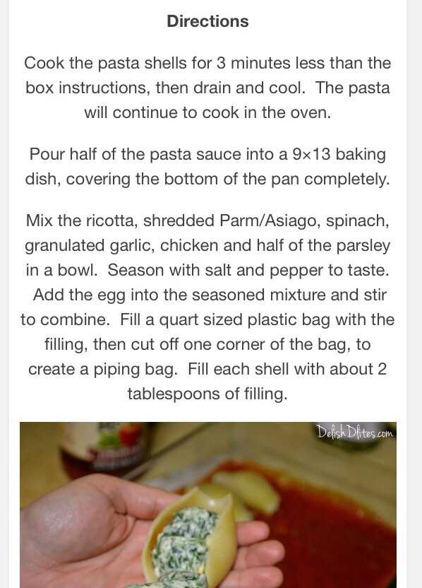 Chicken, Ricotta & Spinach Stuffed Shells