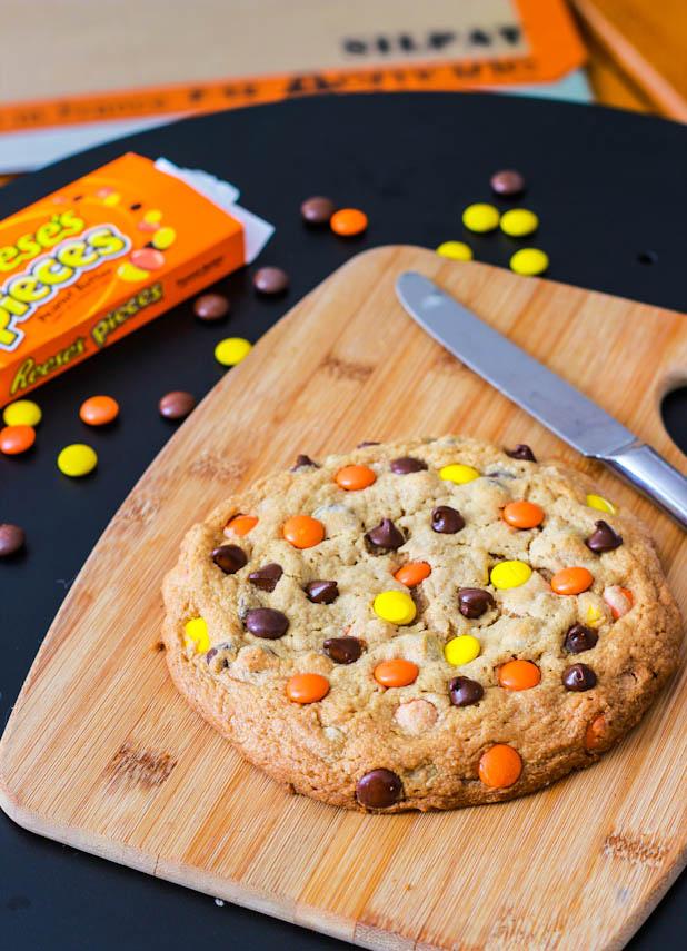 Giant Reese’s Pieces Peanut Butter Cookie 

http://sallysbakingaddiction.com/2011/12/17/giant-reeses-pieces-peanut-butter-cookie/ 
