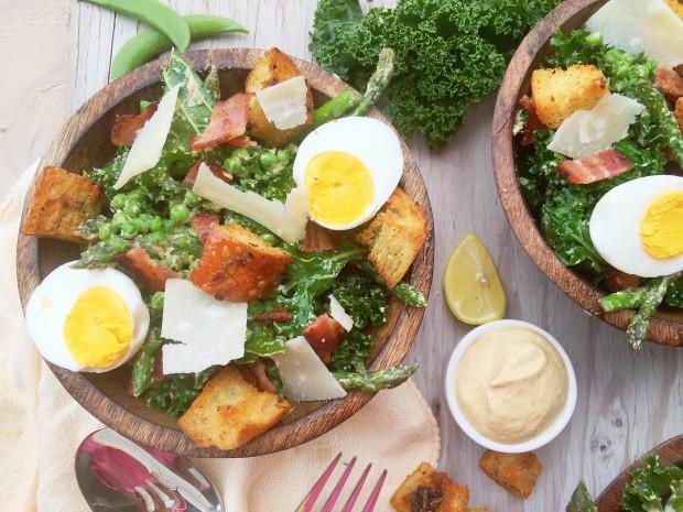 Sauteed Kale, Asparagus & Pea, Cashew Cream Caesar Salad