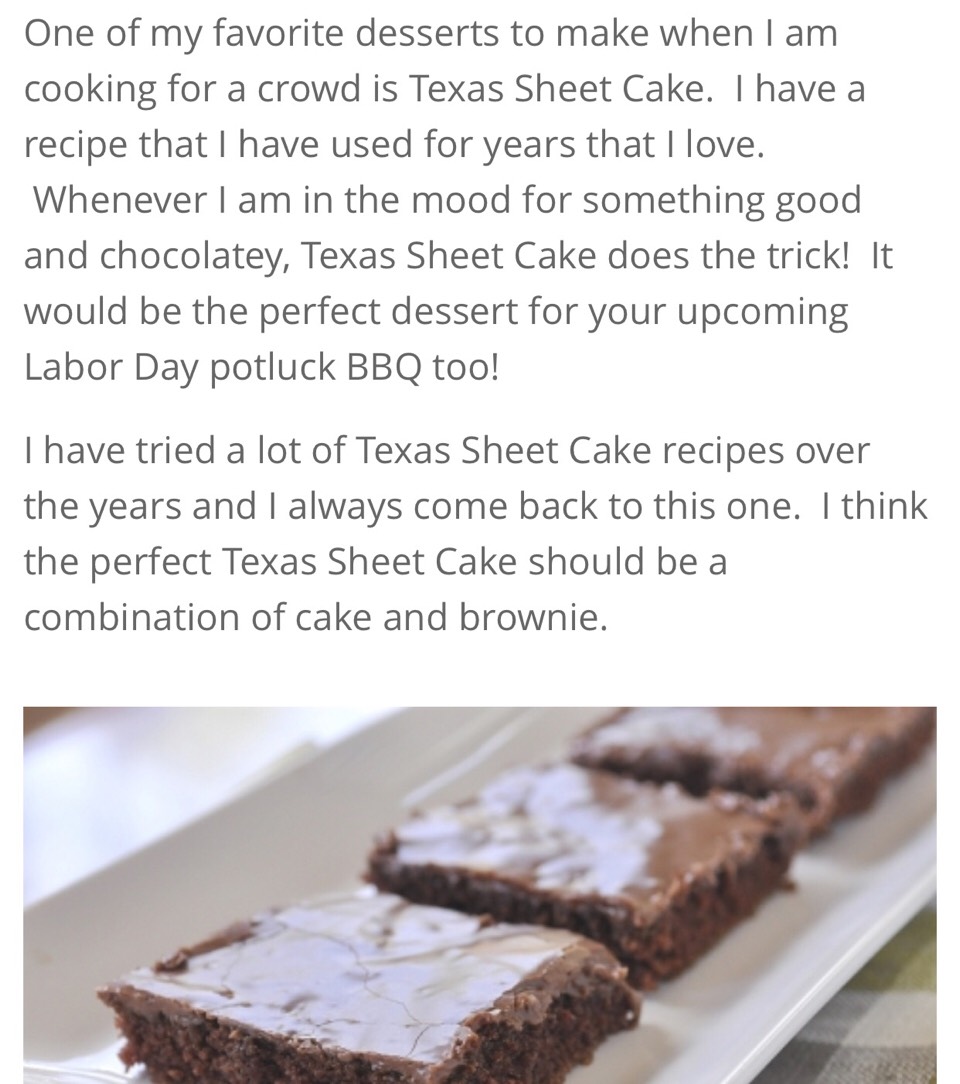 Texas Sheet Cake. Combination Of A Chocolate Cake And Brownie All In One. 😍