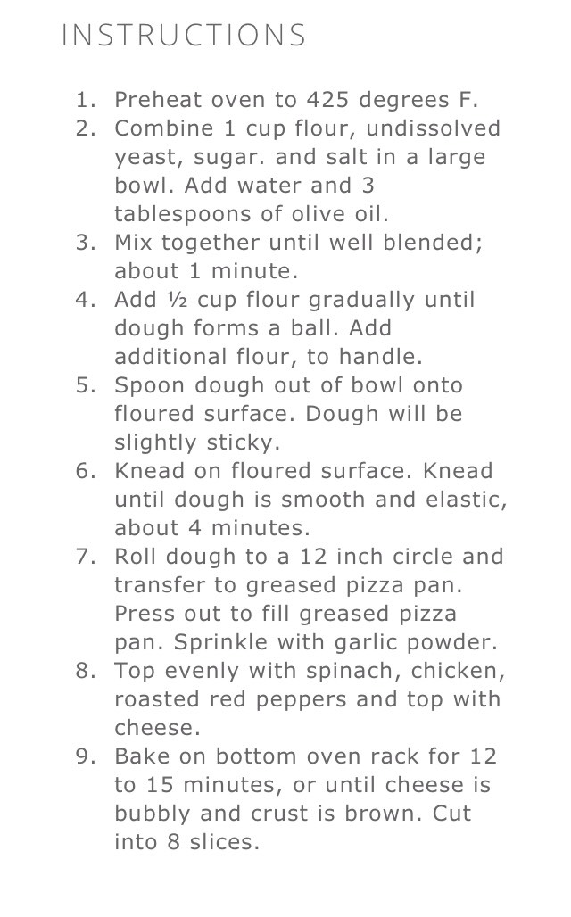 Garlic Whole Wheat Crust Pizza With Spinach Roasted Red Pepper & Chicken 
