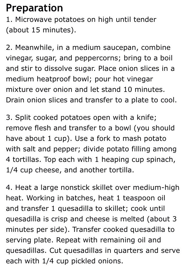 Sweet Potato and Spinach Quesadillas