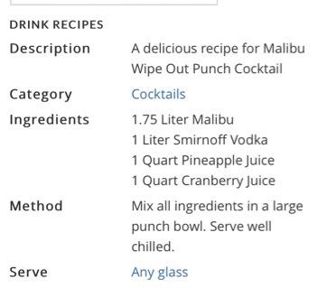 Malibu Wipe Out Punch Cocktail