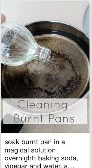 Use water, vinegar and baking soda oer night to clean burnt pots and pans and anything else super caked on! 