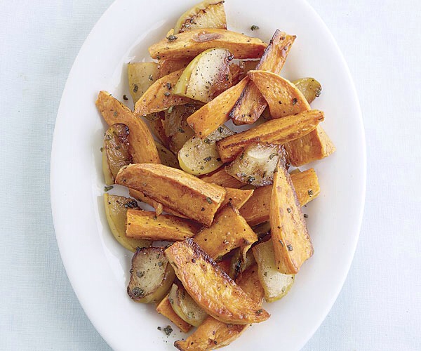 Roasted Sweet Potatoes with Apples and Maple-Sage Butter

