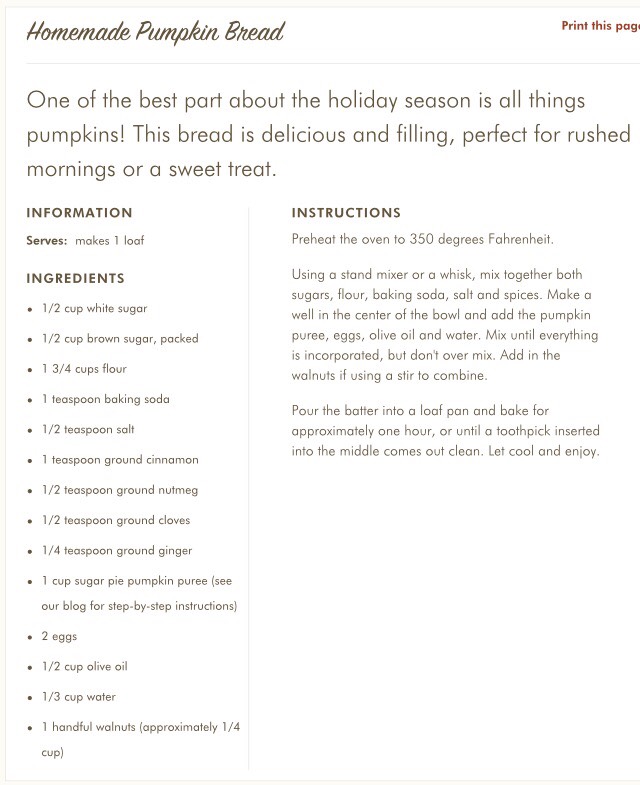 "HOMEMADE PUMPKIN BREAD"