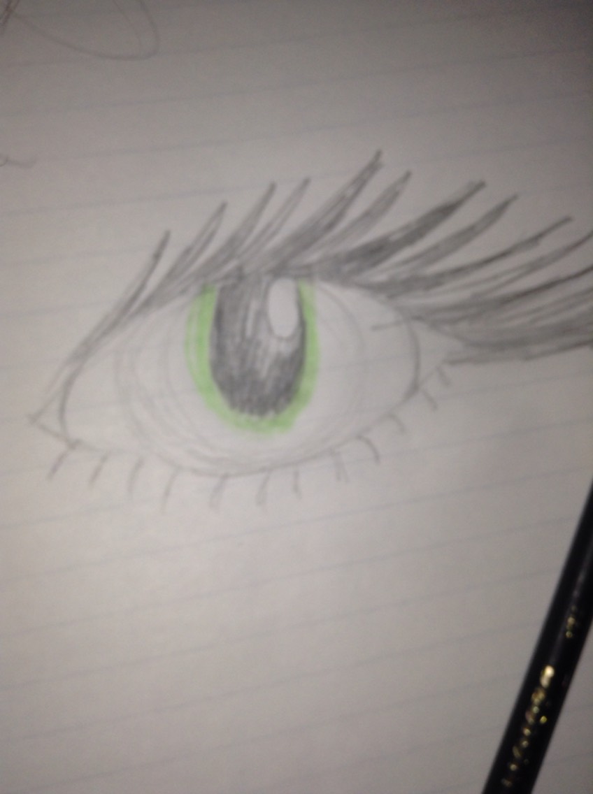 Take your lightest color that you want near the pupil and outline it. I used a sea green for contrast and a type of mixed eye color.