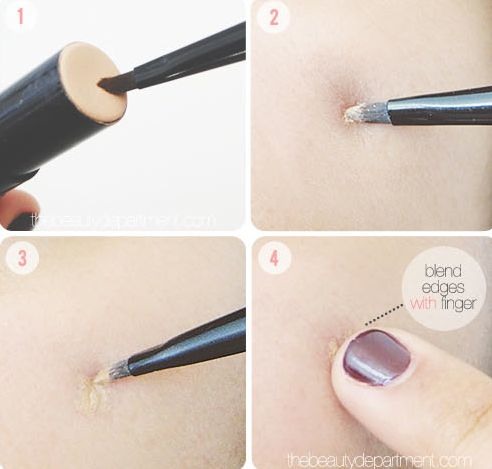 Blemish Secret
Instead of using that bulky tube of concealer to cover your blemishes, rub a bit of it on an eyeliner brush for more precise control.