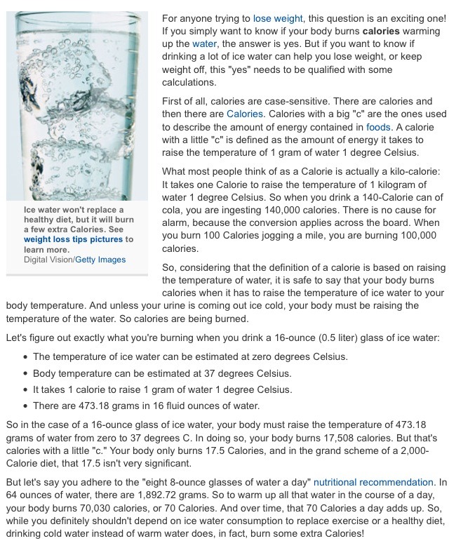 Drinking Ice Cold Water Burns Calories